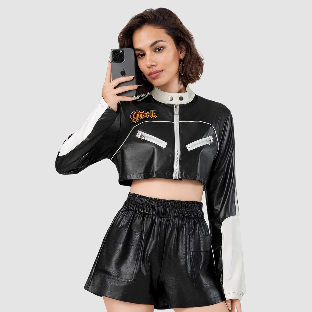 Muschibitch Cropped Vegan Leather Jacket – Sexy Biker Jacke Streetstyle