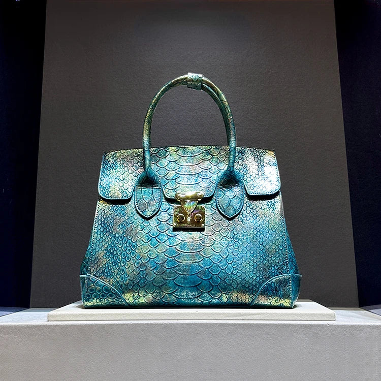 Punkgräfin Luxury Snake Print Designer Handbag – Turquoise Python Leather