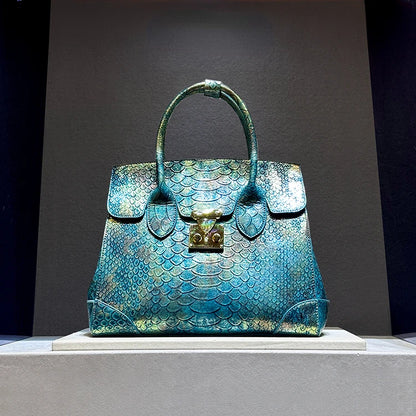 Punkgräfin Luxury Snake Print Designer Handbag – Turquoise Python Leather