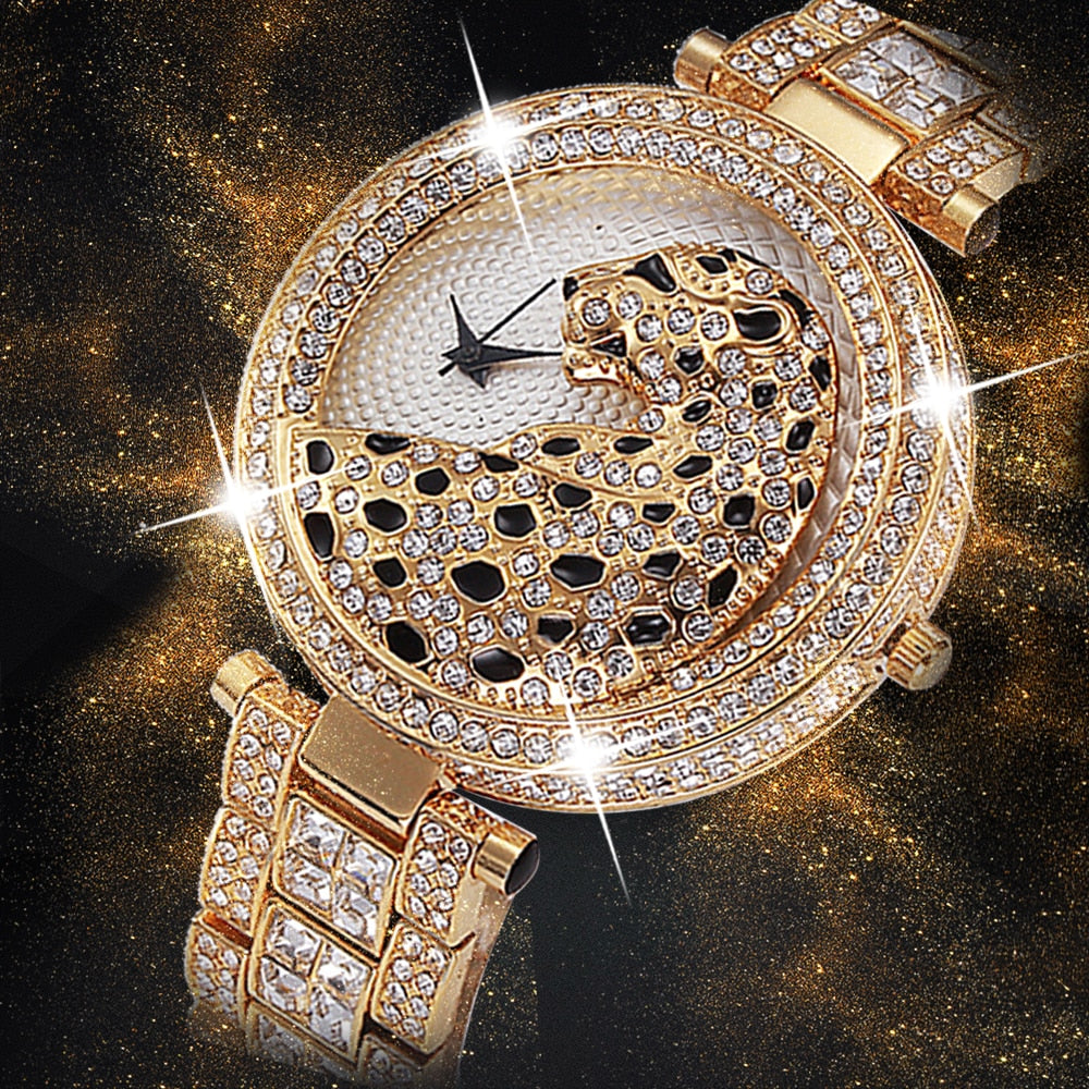 Muschibitch Leopard Bling Watch – Luxus Gold Diamond Uhr