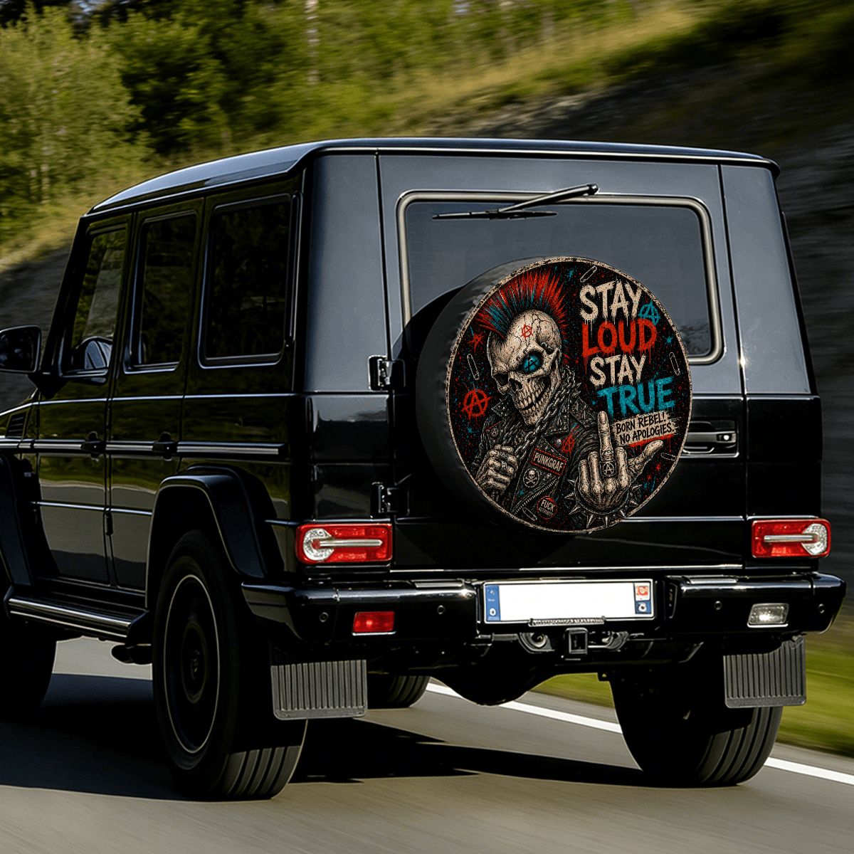 Punkgraf Reserveradabdeckung Offroad SUV Ersatzrad Cover mit Punk Skull Motiv Reifenabdeckung