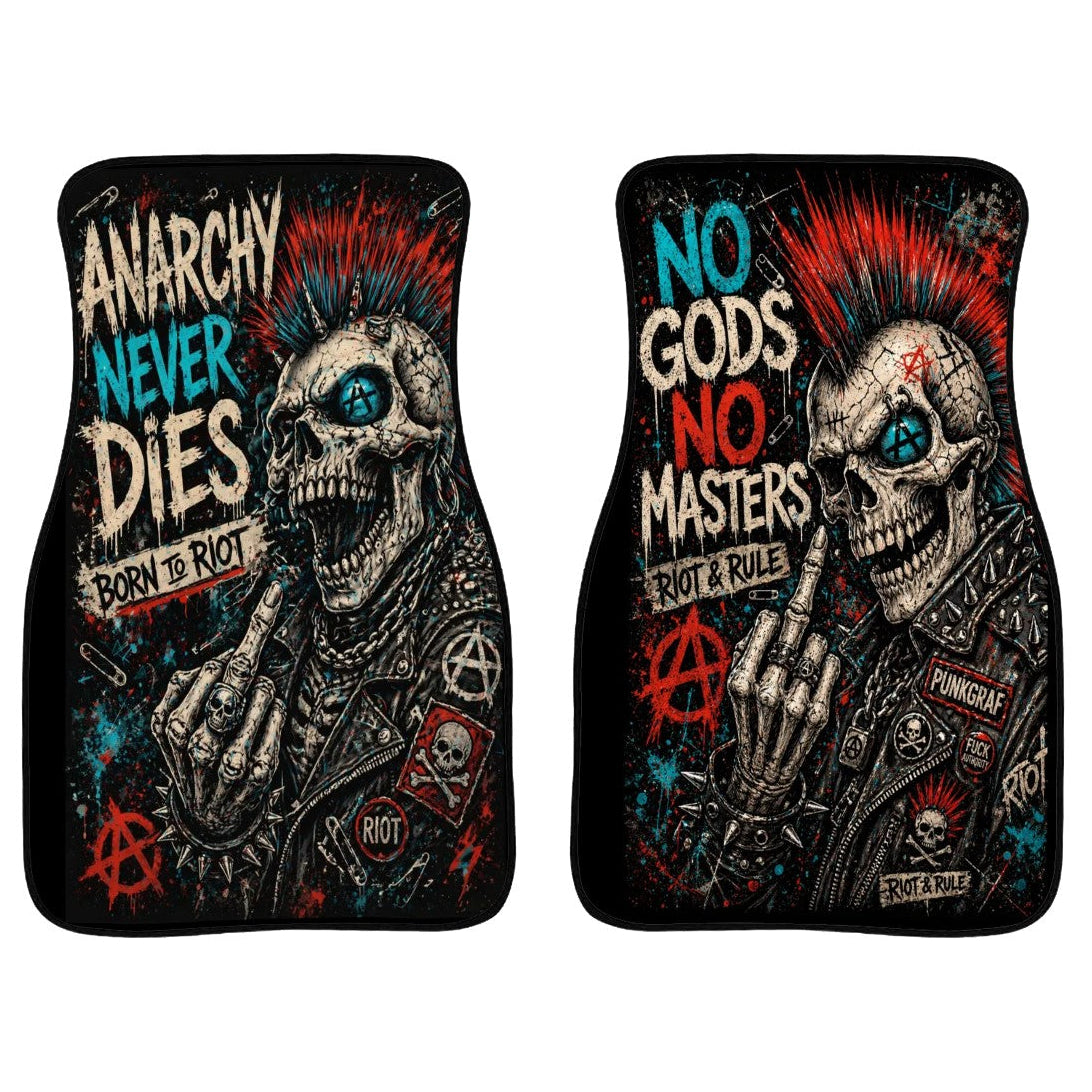 Punk Auto Fußmatten 2er Set Frontmatten, ANARCHY NEVER DIES - NO GODS NO MASTERS Automatten