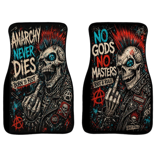 Punk Auto Fußmatten 2er Set Frontmatten, ANARCHY NEVER DIES - NO GODS NO MASTERS Automatten