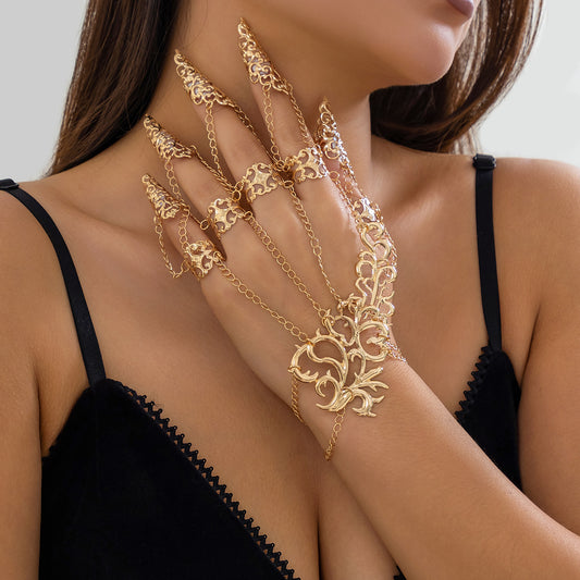 Gothic Finger Armor Bracelet – Nagelring Kette Punk Schmuck Gold & schwarz