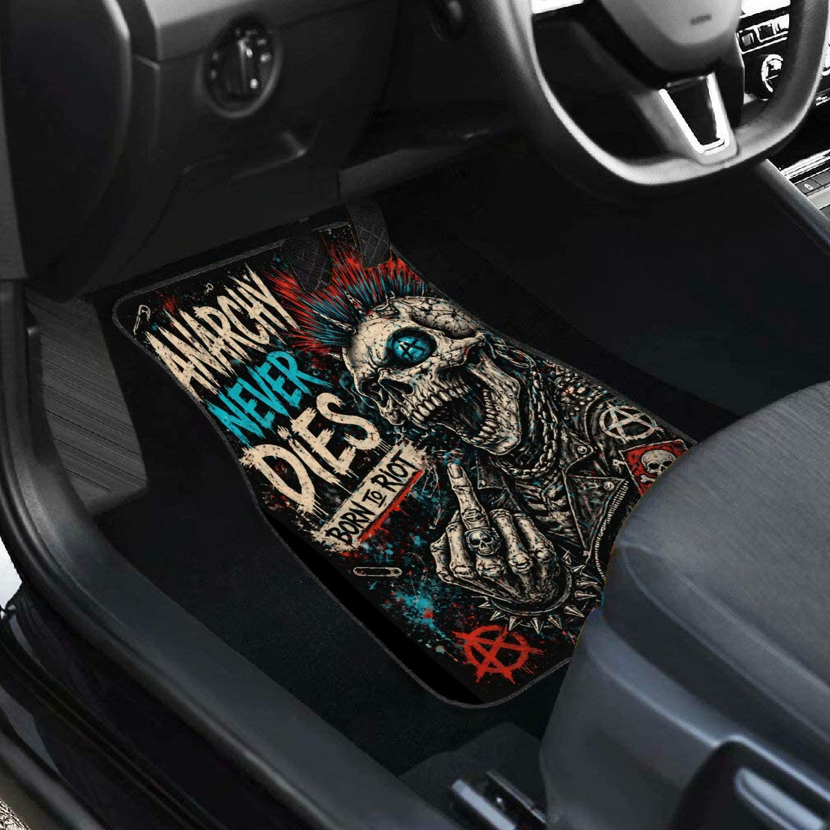 Punk Auto Fußmatten 2er Set Frontmatten, ANARCHY NEVER DIES - NO GODS NO MASTERS Automatten