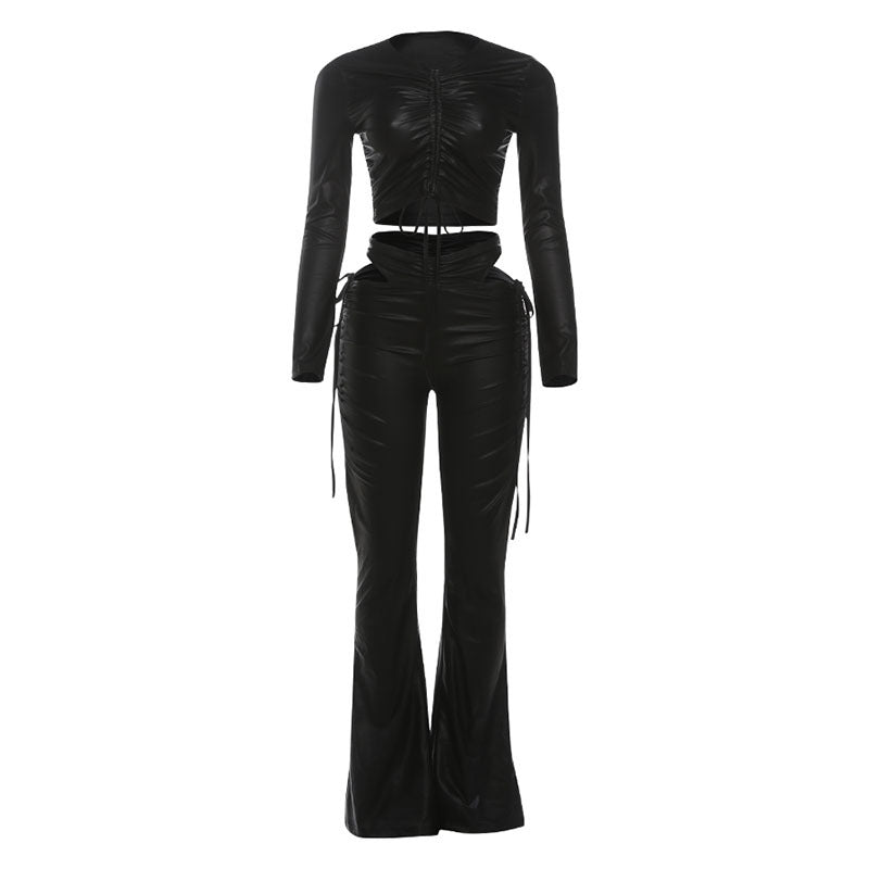 Muschibitch Damen Zweiteiler Schwarz – Sexy Crop Top & High Waist Hose