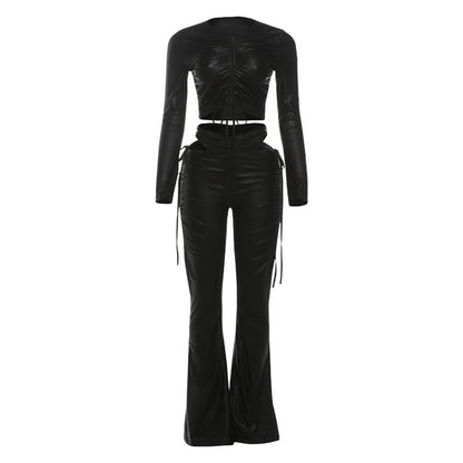 Muschibitch Damen Zweiteiler Schwarz – Sexy Crop Top & High Waist Hose