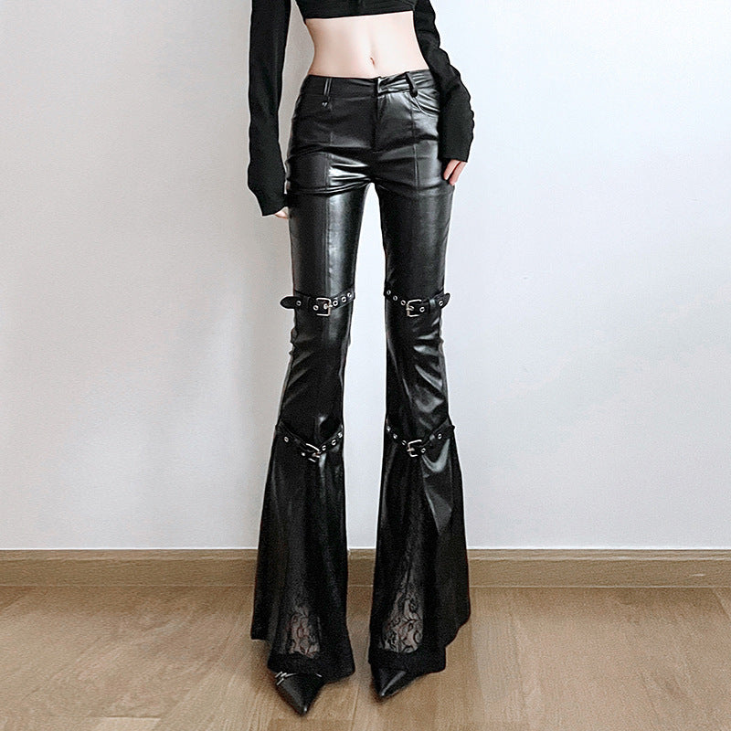 Muschibitch Flared Vegan Leather Pants – Sexy Lace Patchwork Schlaghose