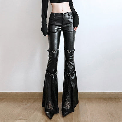 Muschibitch Flared Vegan Leather Pants – Sexy Lace Patchwork Schlaghose