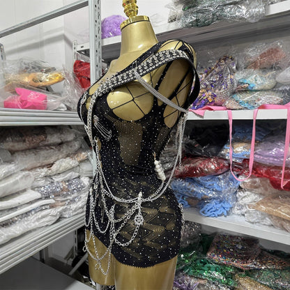 Muschibitch Punk Chain Mini Dress – Sexy Backless Bodycon Club Dress