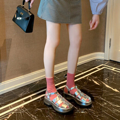Punkgräfin Metallic Platform Sandalen – Punk Designer Leder Sommer