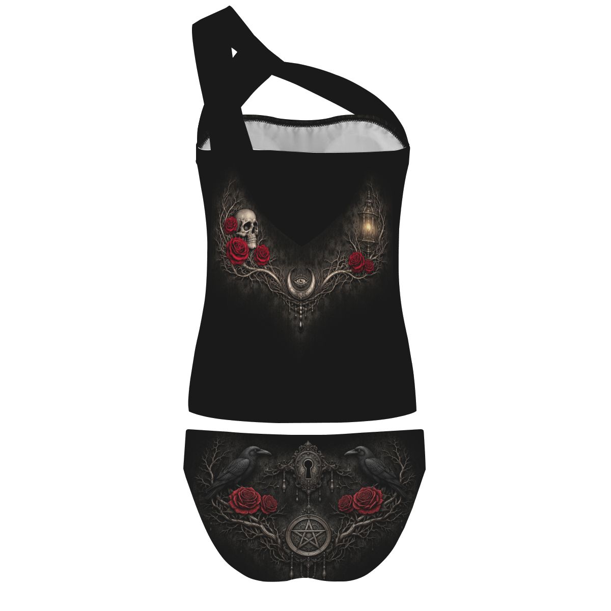 Gothicbro One Shoulder Skull Bikini Dark Romance Pentagramm Bademode Okkult Swimwear