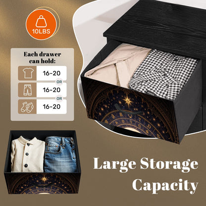 Gothic Kommode Schrank mit schwarze Katze und Runen und 4 Schubladen, Möbel Dark Aesthetic