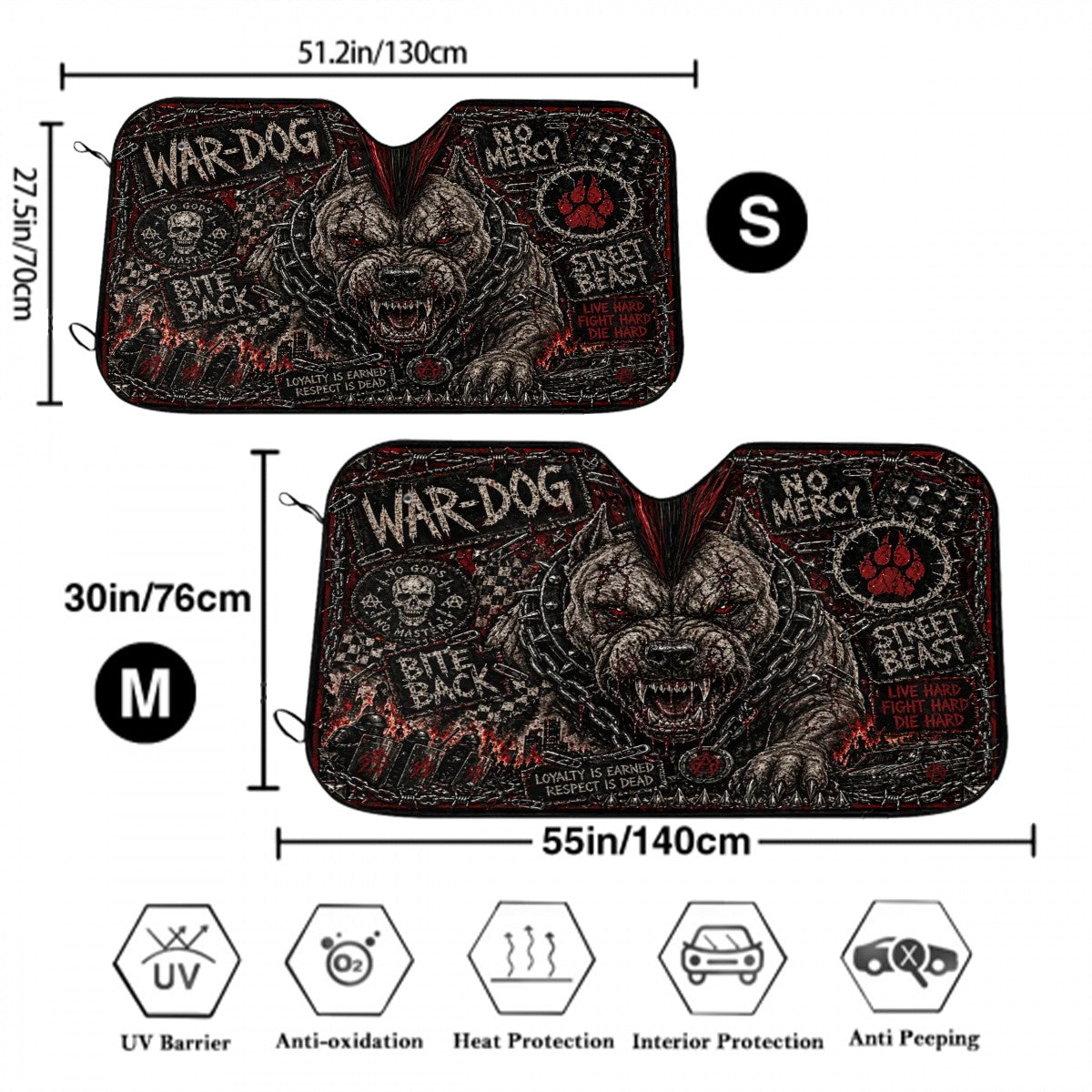 Punk Auto Sonnenschutz, Punkgraf Windschutzscheibenblende WAR DOG Auto Sonnenblende Frontscheiben Sonnenschutz