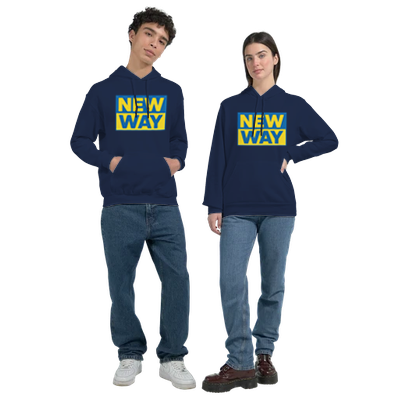New Way Hoodie Blau/Gelb, Punk Statement Minimal Streetwear von Punkgraf