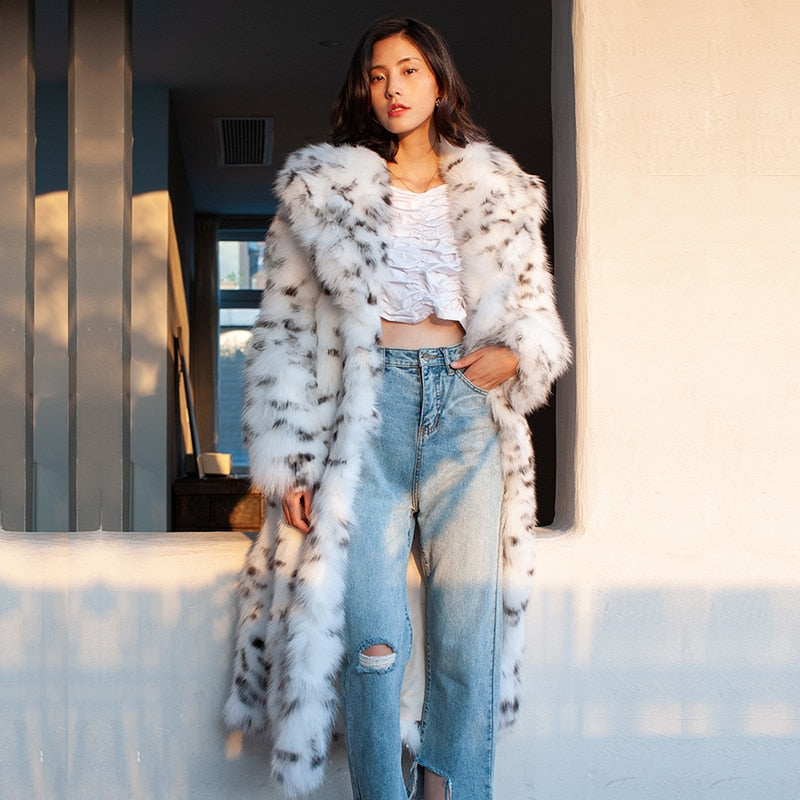 Muschibitch Snow Leopard Faux Fur Coat – Luxury Winter Mantel