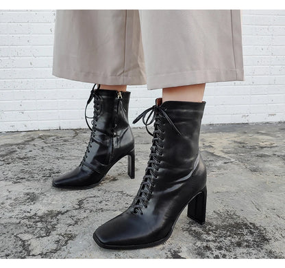 Punkgräfin Lace-Up High Heel Stiefeletten – Gothic Damen Ankle Boots mit Schnürung