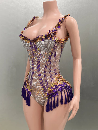 Muschibitch Crystal Rhinestone Bodysuit – Glamour Catwalk Club Dress