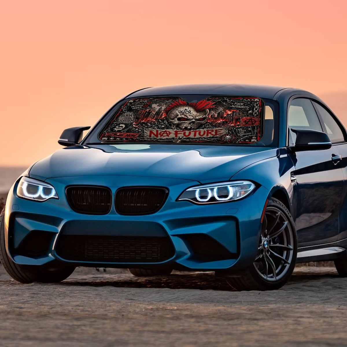 Punk Auto Sonnenschutz, Punkgraf Sonnenblende, No Future Frontscheibenblende, Gothic Auto Deko, Windschutzscheiben Sonnenschutz