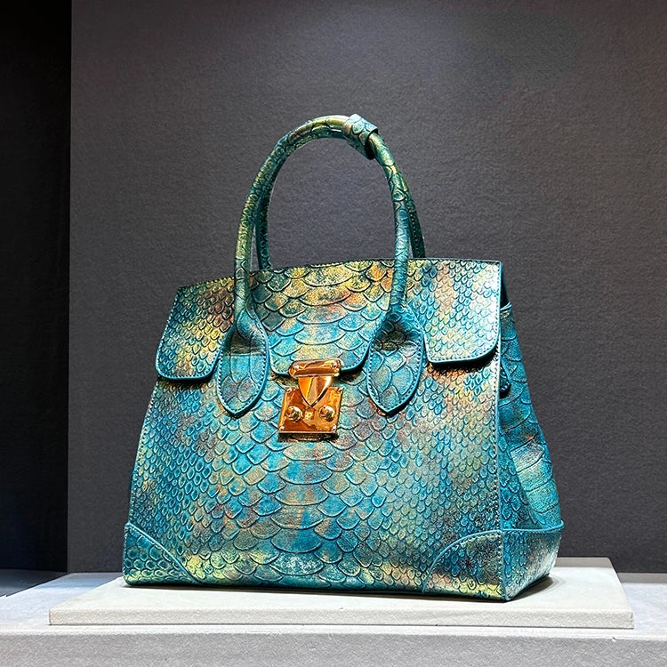Punkgräfin Luxury Snake Print Designer Handbag – Turquoise Python Leather