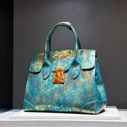 Punkgräfin Luxury Snake Print Designer Handbag – Turquoise Python Leather