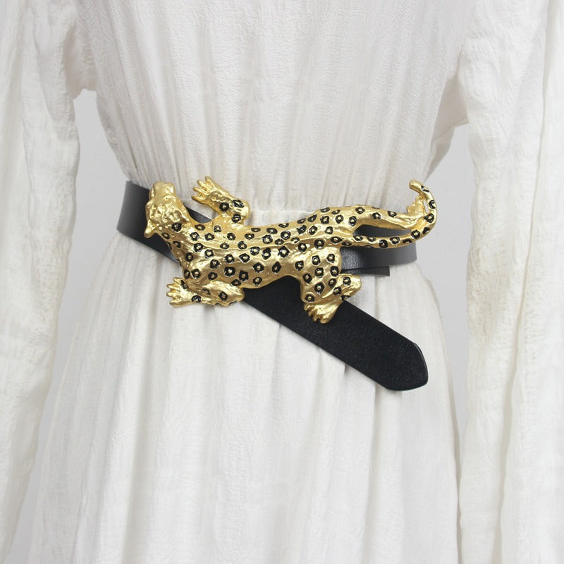 Muschibitch Leopard Buckle Leder Gürtel – Designer Fashion Belt
