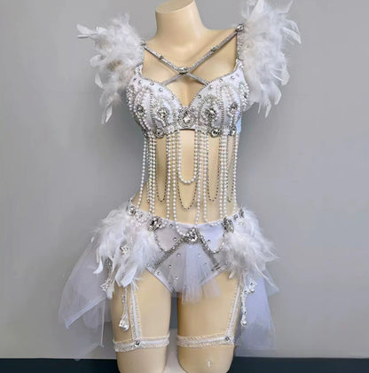 Muschibitch Exklusive Strass Bikini Set Damen Showgirl Luxus Glamour Outfit