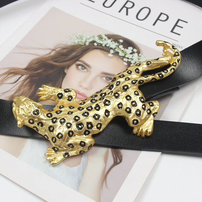 Muschibitch Leopard Buckle Leder Gürtel – Designer Fashion Belt