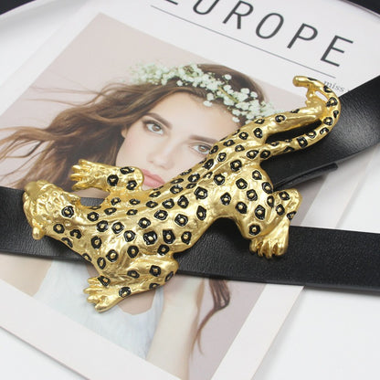 Muschibitch Leopard Buckle Leder Gürtel – Designer Fashion Belt