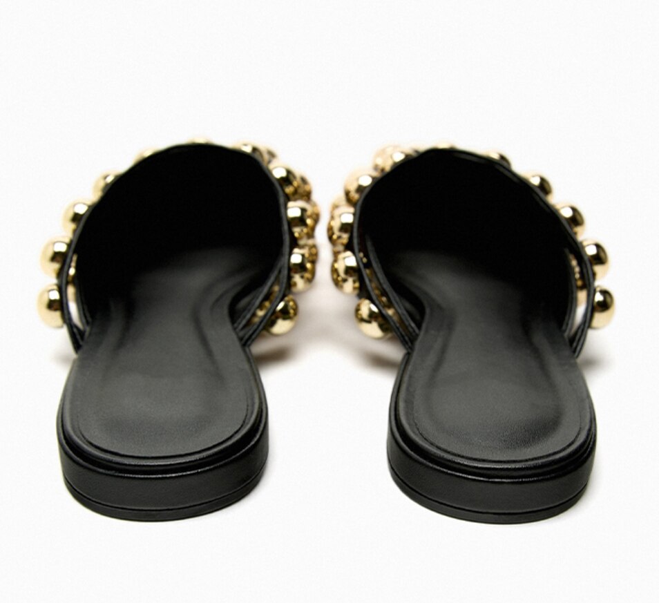 Punkgräfin Nieten Mules – Punk Designer Flats mit Gold Studs