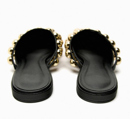Punkgräfin Nieten Mules – Punk Designer Flats mit Gold Studs