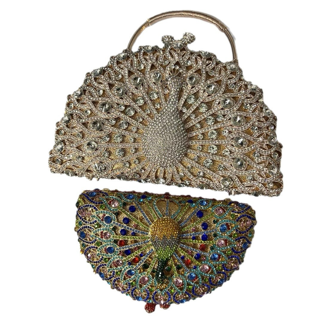 Muschibitch Peacock Crystal Clutch – Luxury Rhinestone Evening Bag Designer