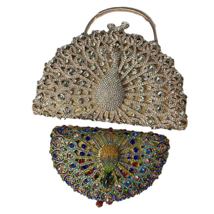 Muschibitch Peacock Crystal Clutch – Luxury Rhinestone Evening Bag Designer