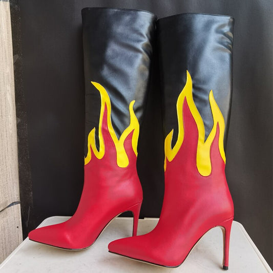 Punkgräfin Flame Boots – Gothic Punk Designer Stiefel mit Flammen High Heels