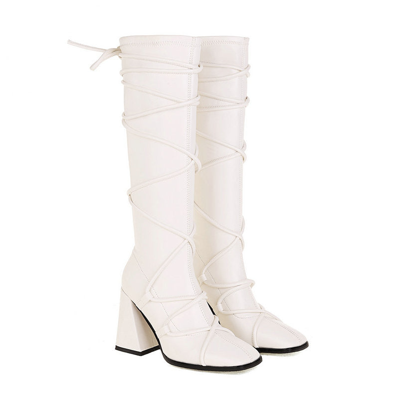 Punkgräfin Kniehohe Gladiator Boots – Punk Designer High Heel Stiefel Damen
