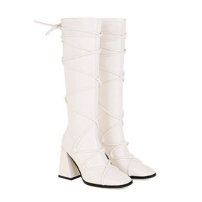 Punkgräfin Kniehohe Gladiator Boots – Punk Designer High Heel Stiefel Damen