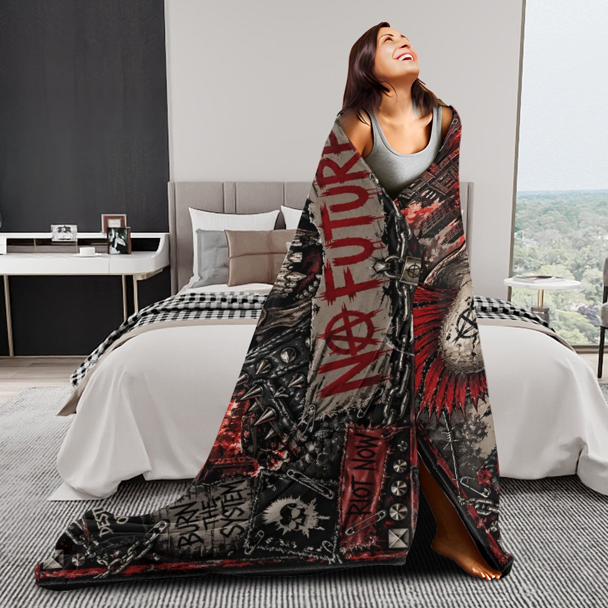 Punk Kuscheldecke, No Future Decke, Punkgraf Flanell Blanket, rebellische Sofadecke - Anarchie Design