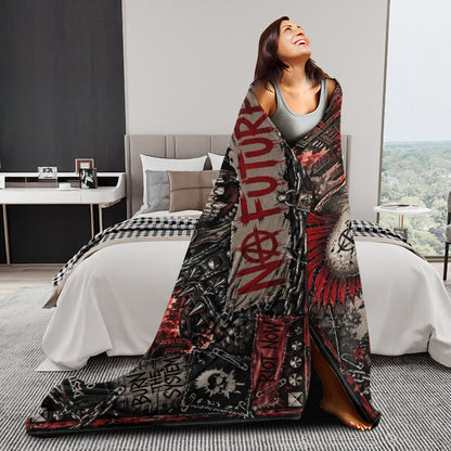 Punk Kuscheldecke, No Future Decke, Punkgraf Flanell Blanket, rebellische Sofadecke - Anarchie Design