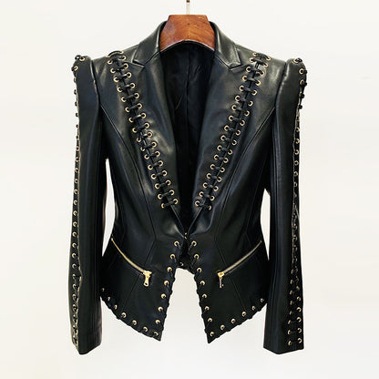 Punkgräfin Lace-Up Lederblazer – Designer Faux Leather Jacket
