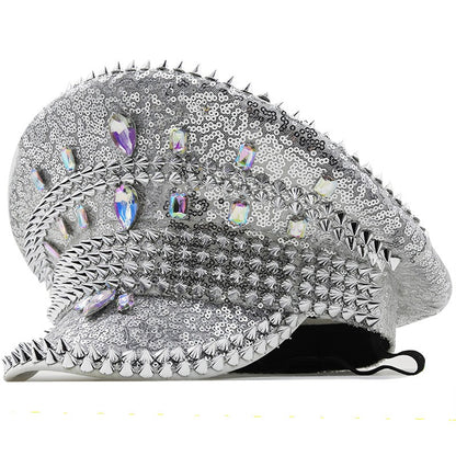 Muschibitch Spike Sequin Cap – Luxus Punk Festival Glitzer Hut