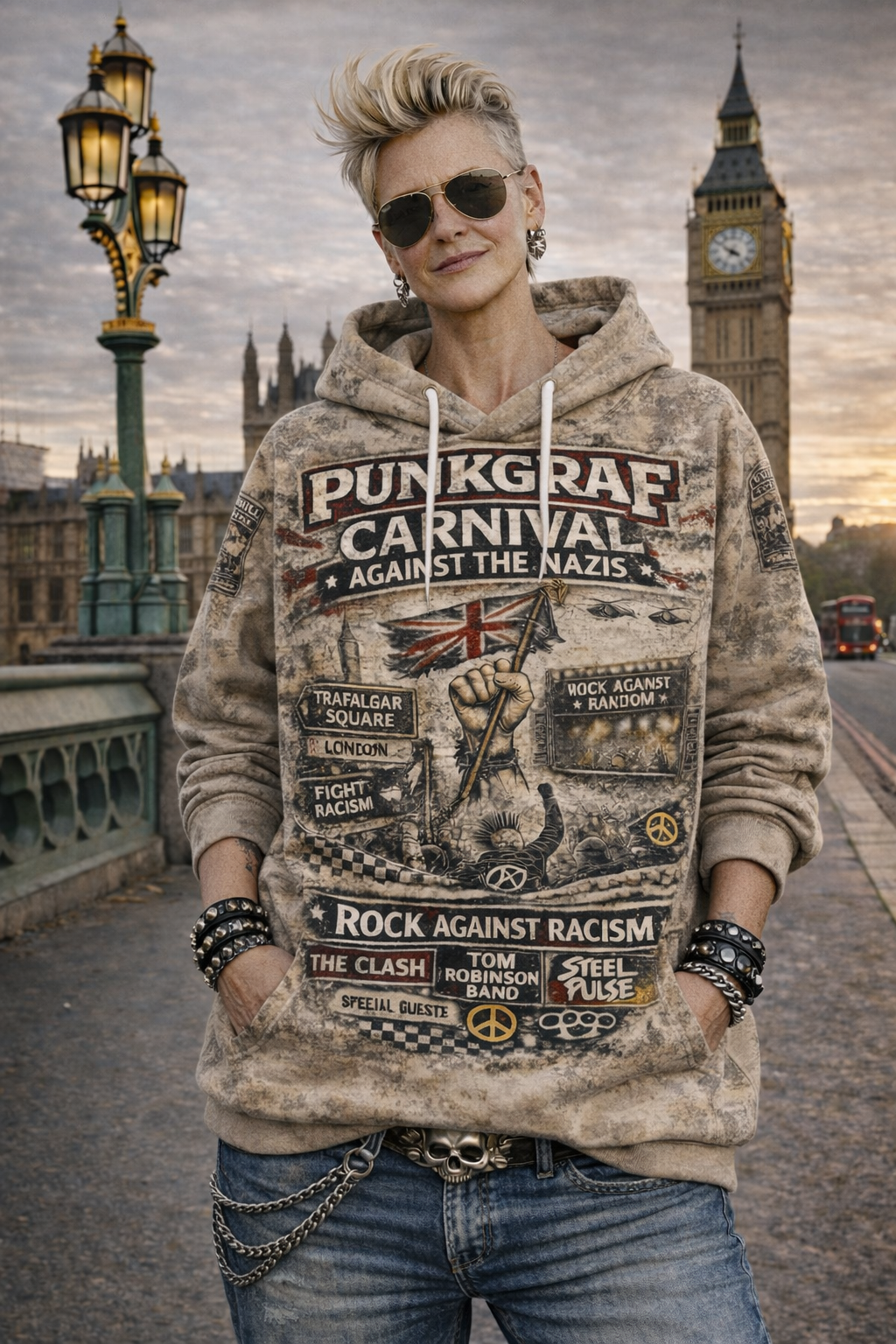 London 1978 Punk Rock Hoodie, Carnival Against the Nazis – Rock Against Racism Trafalgar Square Victoria Park, Punk Reggae Unity, No Pasaran