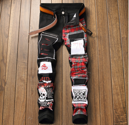 Punkgraf Patch Punk Hose Herren – Karierte Punk Jeans Streetwear