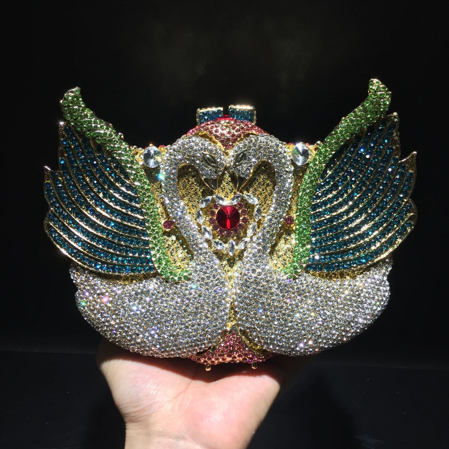Muschibitch Swan Crystal Clutch – Luxury Rhinestone Designer Evening Bag