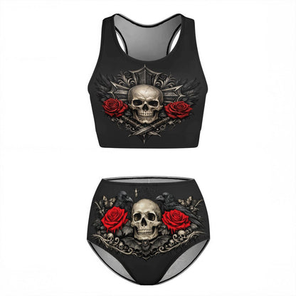 Punkgräfin High Waist Punk Bikini - Bad Gothic Dark Romance Totenkopf Rosen