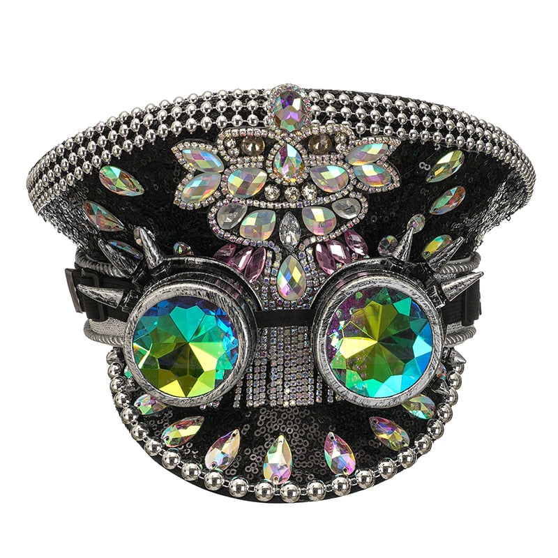 Muschibitch Luxus Rave Cap – Rhinestone Steampunk Party Hat