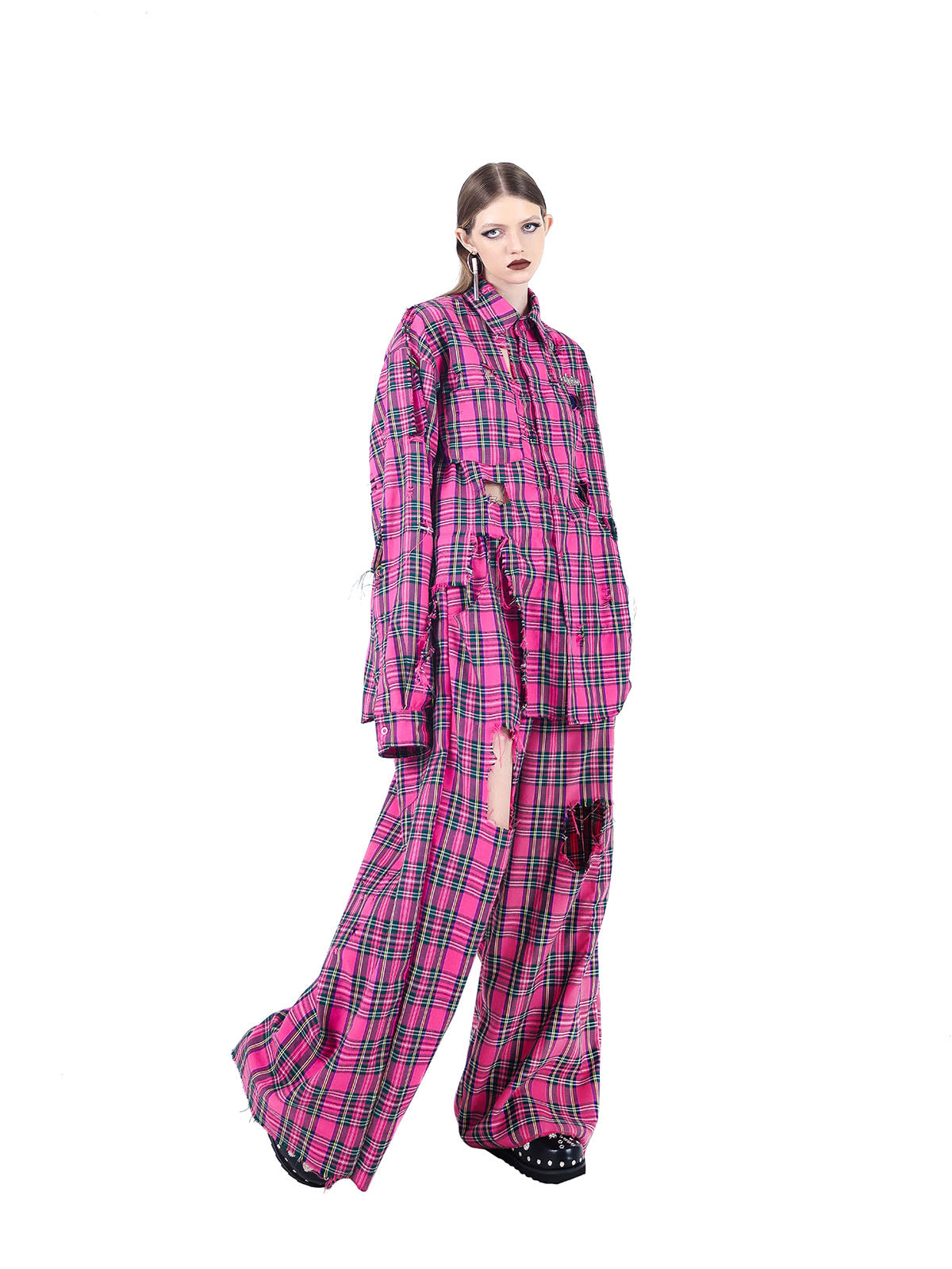 Punkgräfin Pink Punk Rock Set – Destroyed Checkered Shirt & Pants