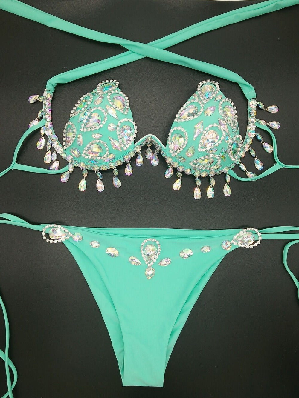 Muschibitch Crystal Luxe Bikini – Damen Strass Bikini Set mit Tropfenanhängern