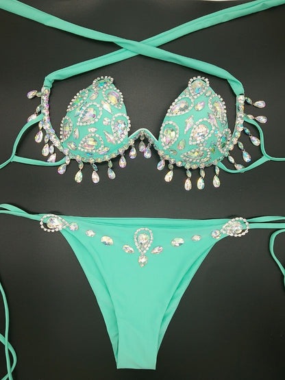 Muschibitch Crystal Luxe Bikini – Damen Strass Bikini Set mit Tropfenanhängern