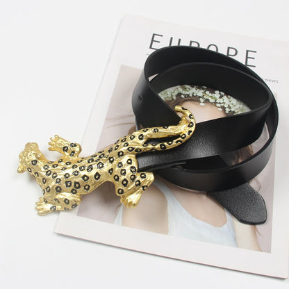 Muschibitch Leopard Buckle Leder Gürtel – Designer Fashion Belt