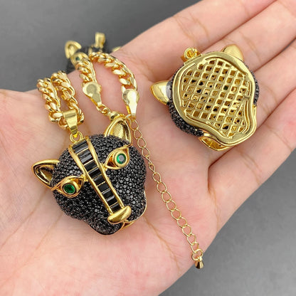 Muschibitch Leopard Head Pendant Necklace – Hip Hop Luxus Gold Kette